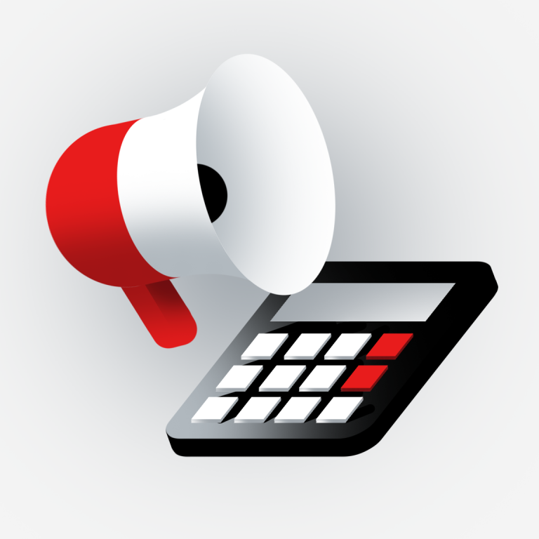an illustration of a calculator with a loud speaker